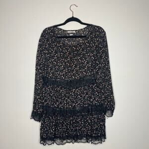 Vintage Dress Womens M Black 90s Floral Grunge Lace Whimsigoth Dark Romantic